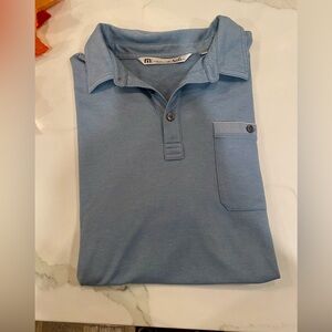 Travis Mathew Blue Oceanside Heather Polo with Front Pocket & Elevated Features